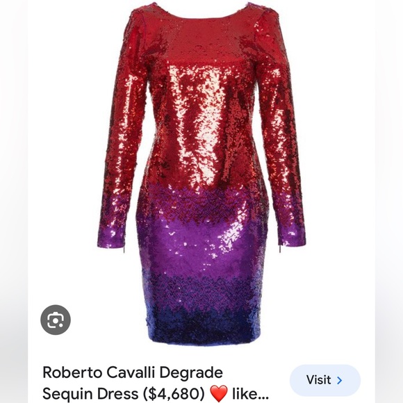 Roberto Cavalli Red and Purple Long Sleeve Sequin Dress